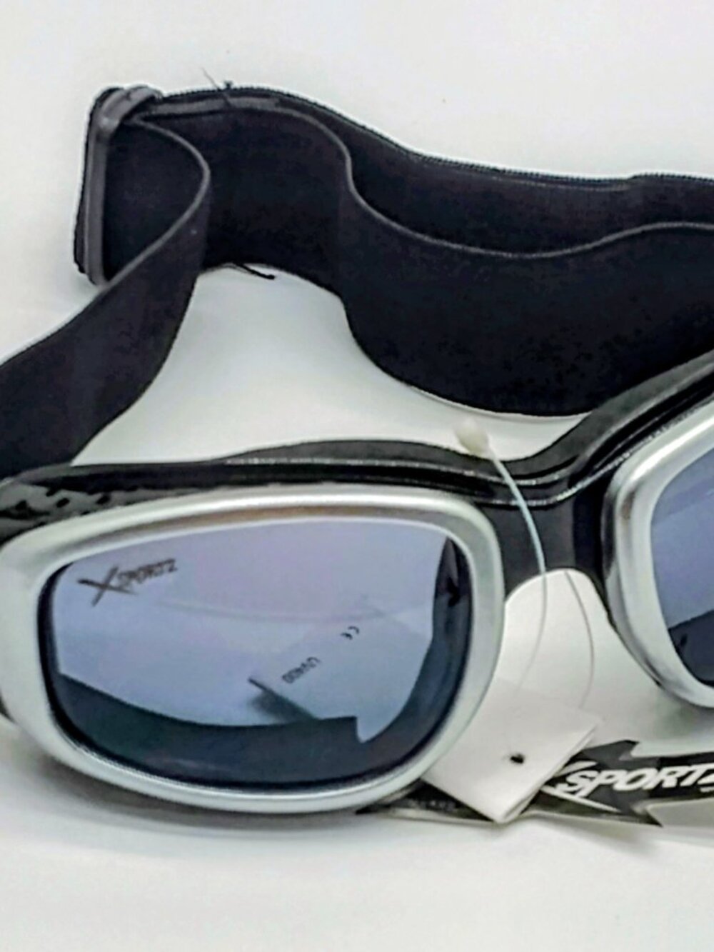 916-S XSPORTZ Metallic Silver Sports Goggles Foam Padding Adjustable Strap
